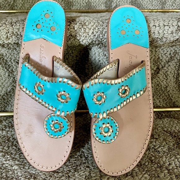 Jack Rogers Shoes - Jack Rogers Sandals Size 8 M Turquoise Gold Thong